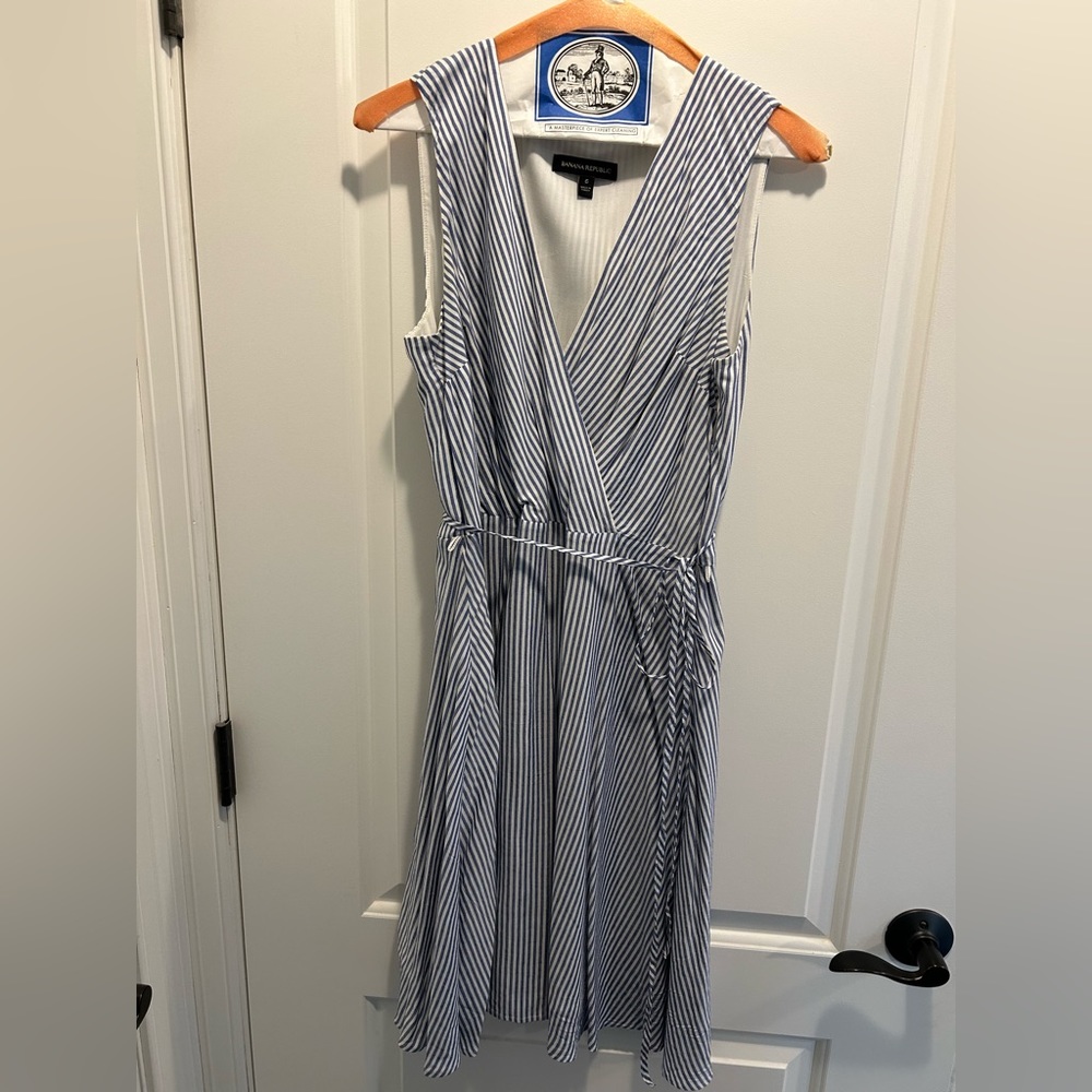 Blue and white striped sundress